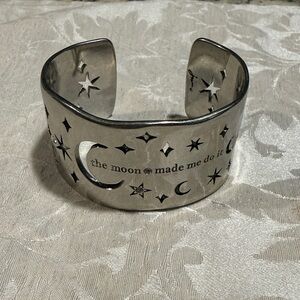Silver Cuff Bracelet with Moon and Stars